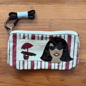 Brighton Striped Women Shoulder Purse with Beach Appliqué
